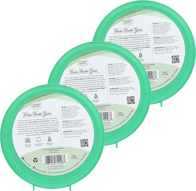 Citrus Magic Holiday Odor Absorbing Solid Air Freshener, Winter Wonder Green, 7-Ounce, Pack of 12