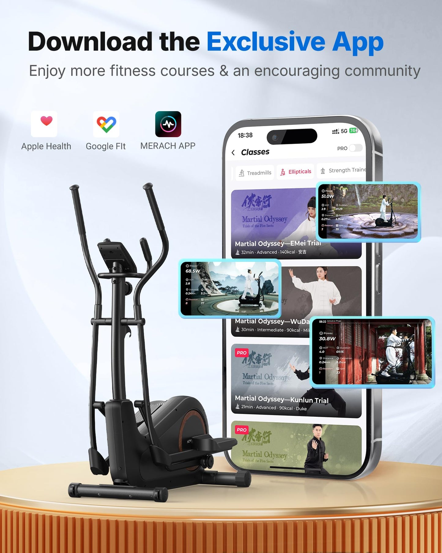 MERACH Elliptical Exercise Machine Trainer for Home with 16.5IN Stride, Hyper-Quiet Magnetic Driving System with 16 Resistance Levels, Multi-Function Display, Heart Rate Monitor Exercise Equipment