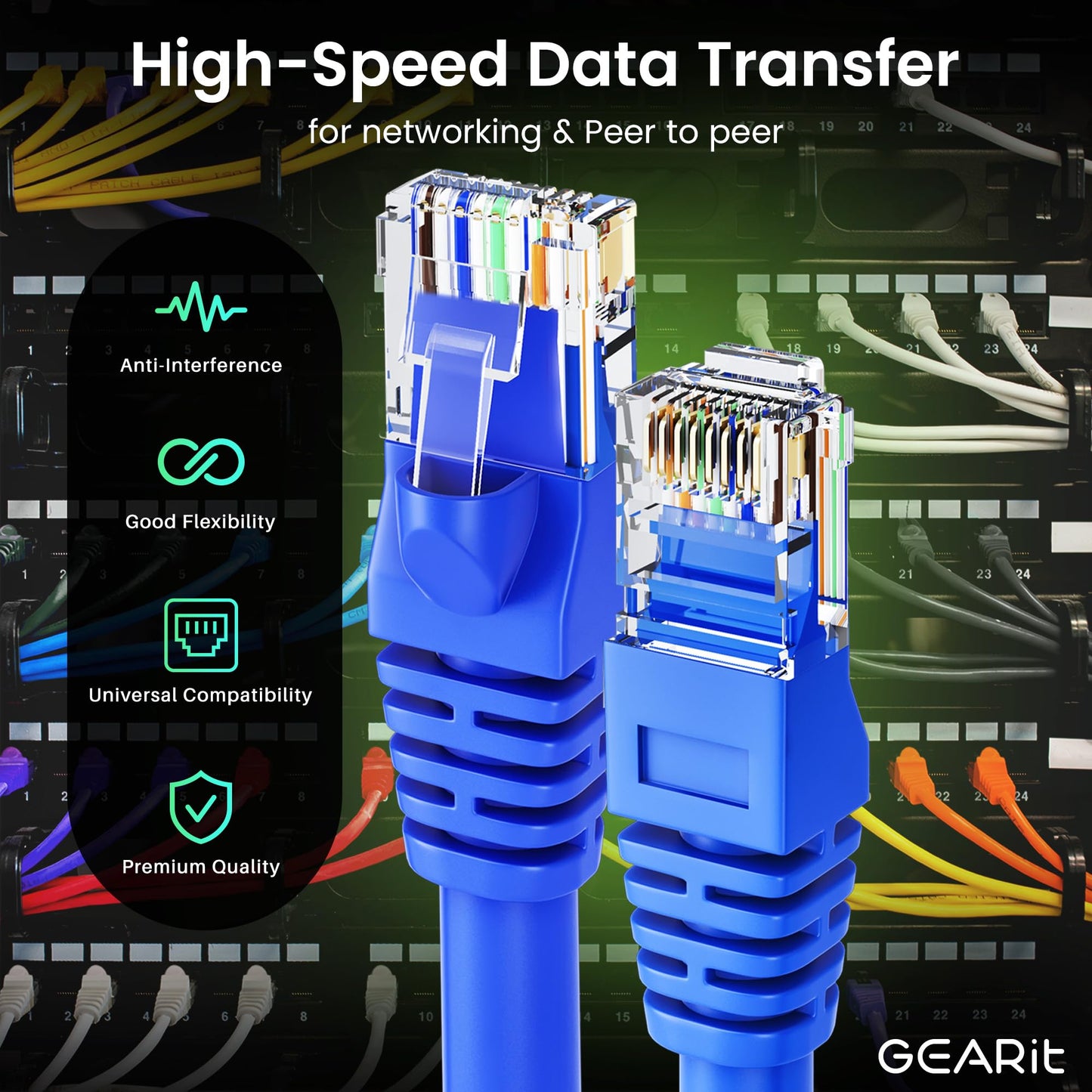 Gearit Cat 6 Ethernet Cable Pack - 5-Pack 30 Ft Cat6 Ethernet Patch Cables | Rj45 Network Patch Cable, 10 Gbps Snagless Gold-Pla