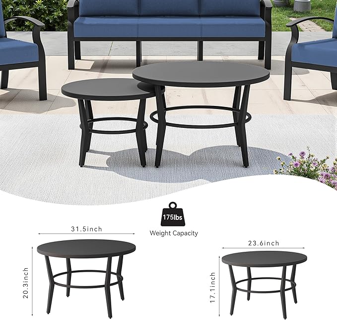 RTDTD Aluminum Outdoor Patio Furniture Set,5 Seats Patio Conversation Sets with 2 Round Coffee Tables,Metal Patio Sectional Furniture Set with 5.1" Thickened Cushions,Navy Blue
