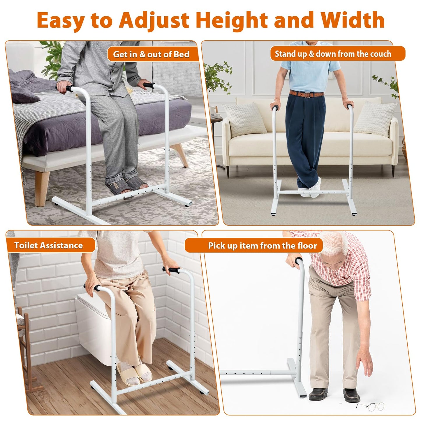HomiShare Heavy-Duty Adjustable Stand Assist Aid for Elderly - 500 lbs Capacity, Portable Sit-to-Stand Lift Assist for Couch, Chair & Bed - Non-Slip Covers, Easy Assembly, White