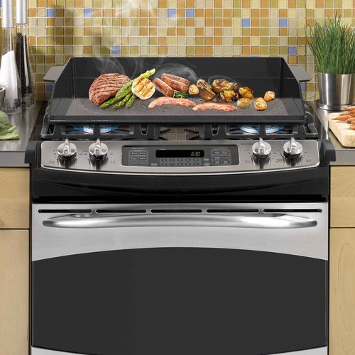Onlyfire Universal Enamelled Cast Iron Cooking Griddle, Nonstick Coating Griddle Flat Top Grill Plate with extra high sidewalls for All Gas Grills and 4 Burner Range Oven, 23" x 16"