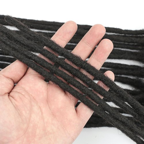 0.6cm 14 Inch Human Hair Locs Extensions 30 Strands Dreadlocs Extensions Real Human Hair Natural Black for Women Men Kids Full Handmade Permanent Human Hair Locs Can Be Dyed and Bleached