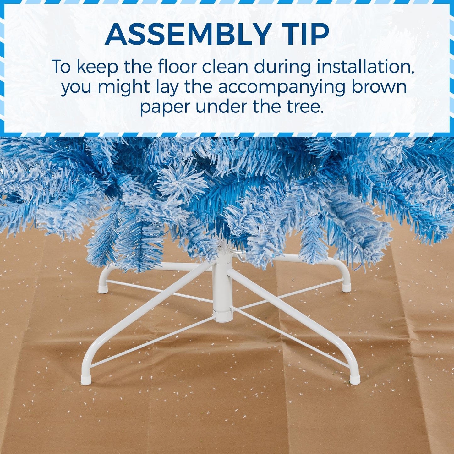 Yaheetech 4.5ft Pre-lit Artificial Christmas Tree W/Incandescent Warm White Lights, Flocked Full Prelighted Xmas Tree with 340 Branch Tips, 150 Incandescent Lights & Foldable Stand, Lake Blue Gradient