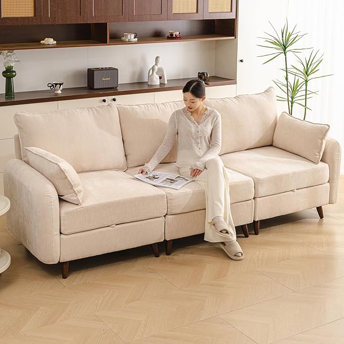 Rexulqo 104'' Modular Sectional Sofa with All Seats Storage,Oversized 3-Seater Comfy Cloud Couches with 7.8'' Thick Cushion,24.5'' Deep Seat,Big Couch for Living Room,Bedroom,Velet,Cream