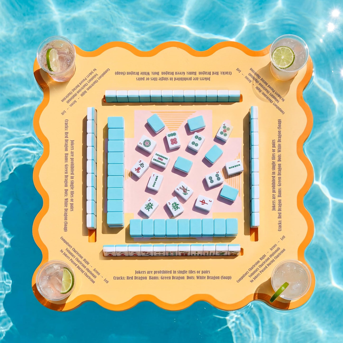 Kexaiq Floating Mahjong Table for Pool, Double Sided Floating Game Table with Cup Holders, for Mahjong Poker Card Games, Floating Mahjong Board for Hot Tub Lake Beach, Adults Summer Party (Orange)