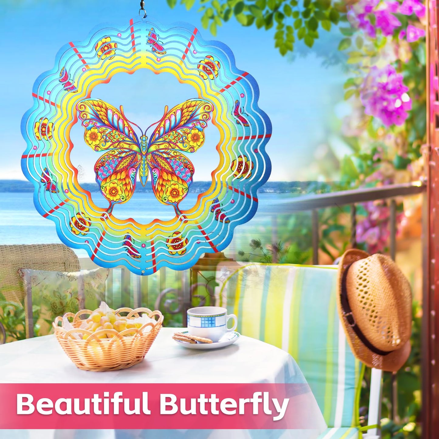 Butterfly Wind Spinners 12 Inch 3D Stainless Steel Hanging Kinetic Wind Sculpture Worth Gifts for Women Metal Windmill Decoration for Garden,Patio,Lawn,Yard