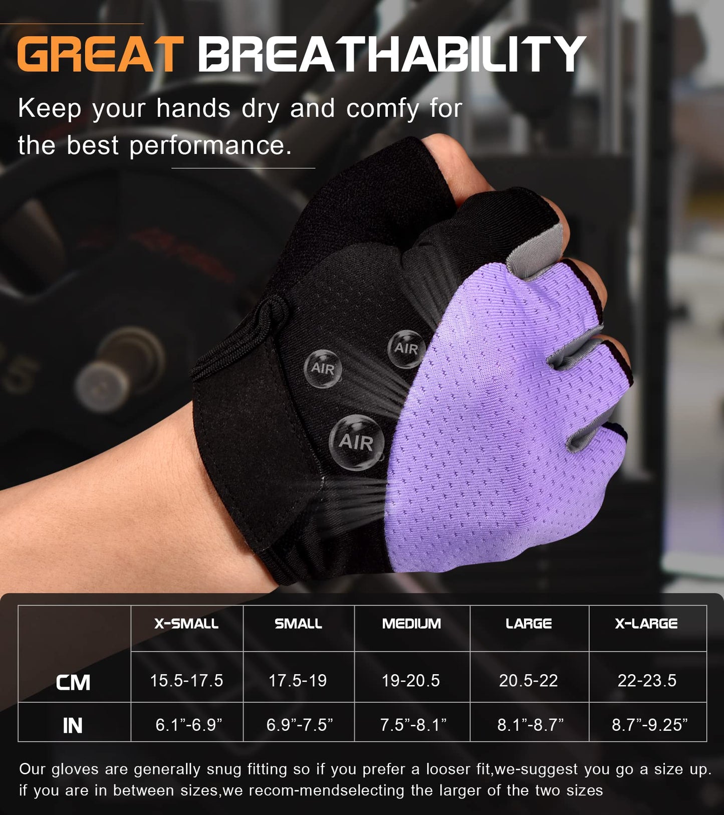 SUNNEX Gym Gloves for Women Workout Fingerless Weightlifting Lightweight Breathable Fitness Gloves Sports Training Lifting Weight Cycling Climbing Rowing Purple X-Large