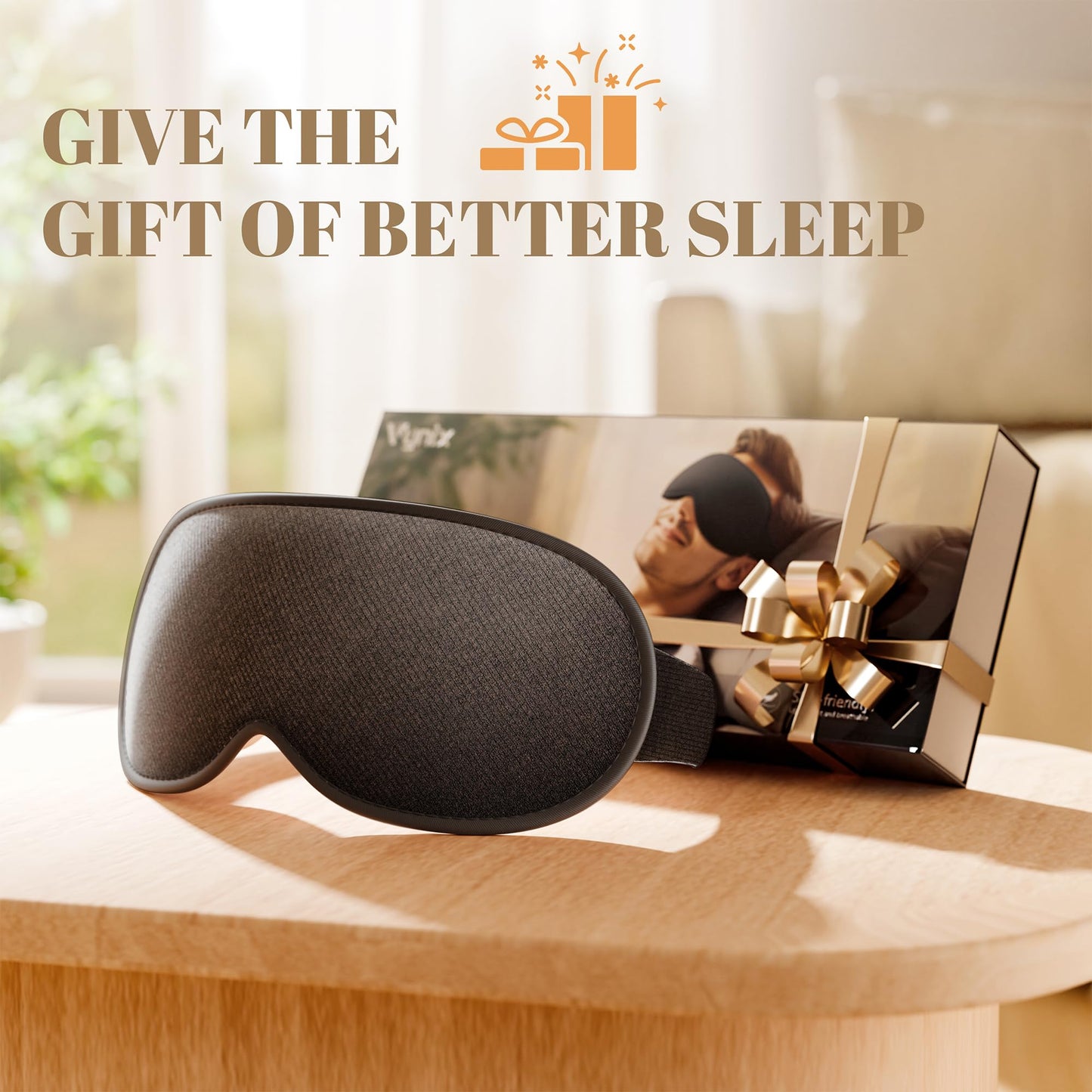 Vynix Sleep Mask for Men Women - 100% Blackout Eye Masks for Sleep, Zero Pressure 3D Sleeping Mask, Adjustable Light Blocking Eye Cover Blindfold for Travel, Nap, Night Work, Office - Gray