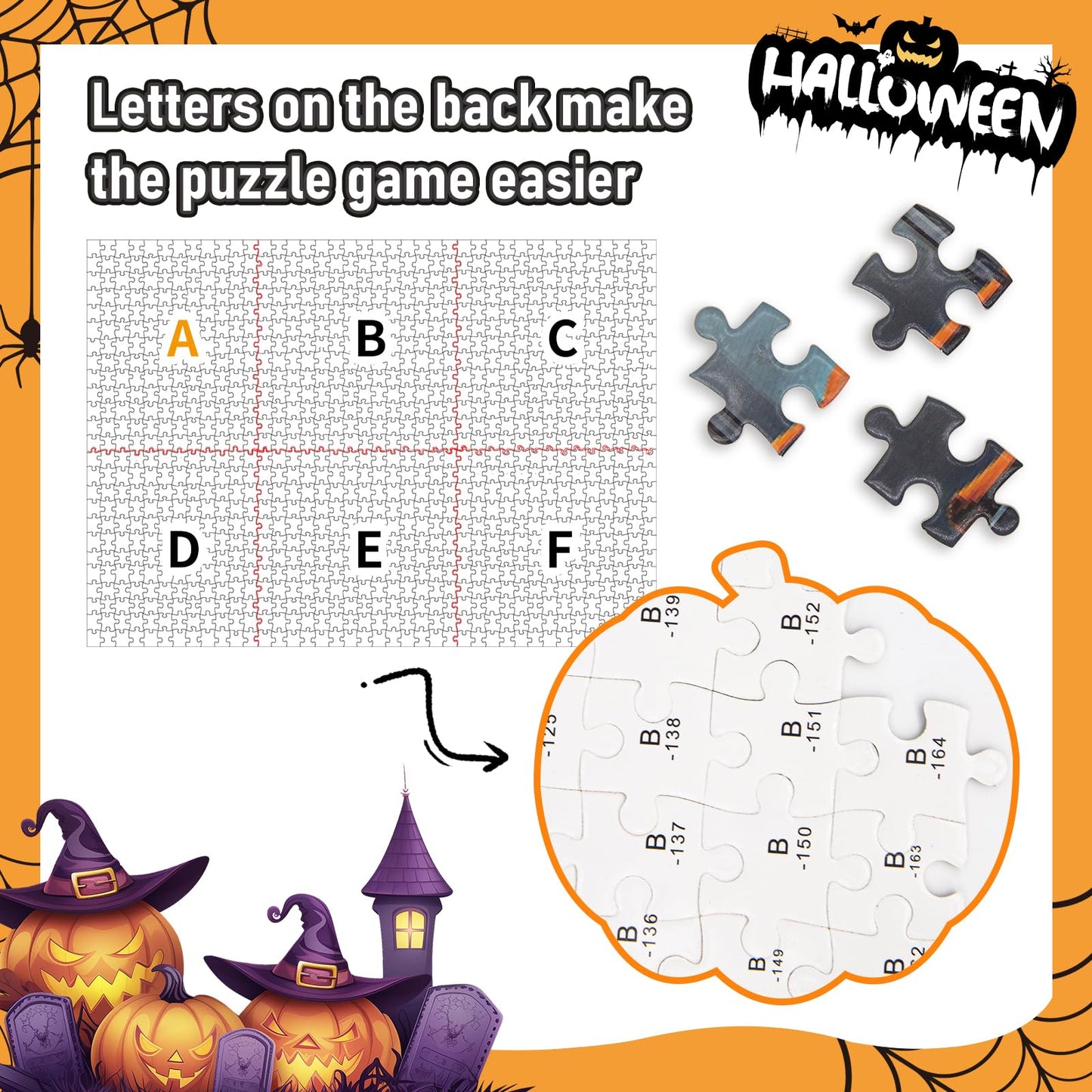 Halloween Puzzles 1000 Pieces-Creative Play & Haunted House Pumpkin,Witch,Ghost,Grave Theme Puzzles-for Holiday Party Gifts or Halloween Home Decorations