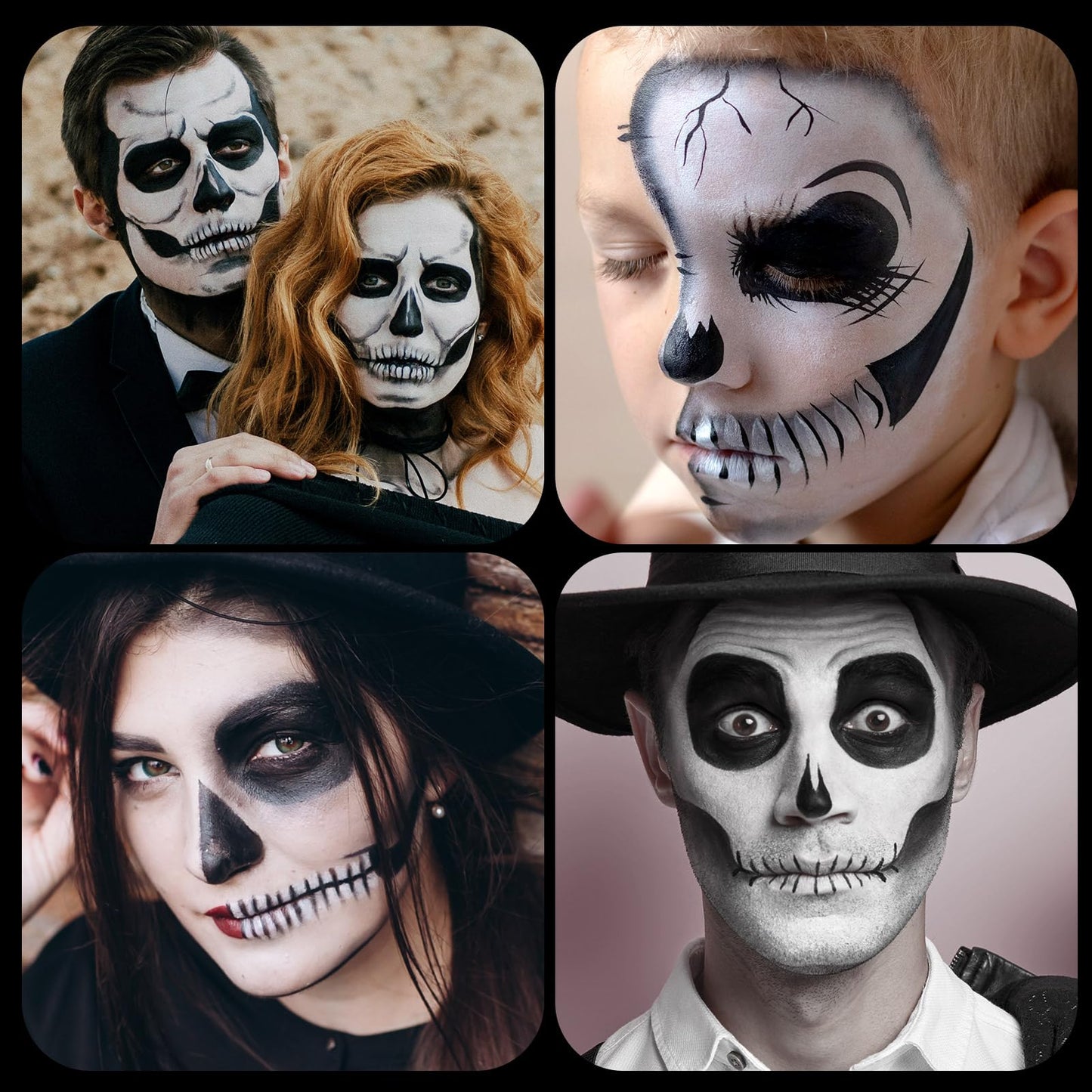 Black and White Face Body Paint with 2 Brushes and 2 Sponges, Non Toxic and High-capacity Cospaly Accessories for Kids & Adults, Art Special Effects Makeup Kit for Halloween Vampire and Clown Makeup