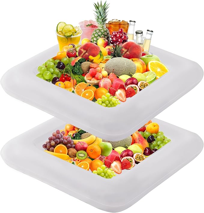 RAYMEA Inflatable Ice Serving Bar 2 PCS, Portable Salad Ice Tray Food Drink Pool Containers Inflatable Cooler for Summer P...