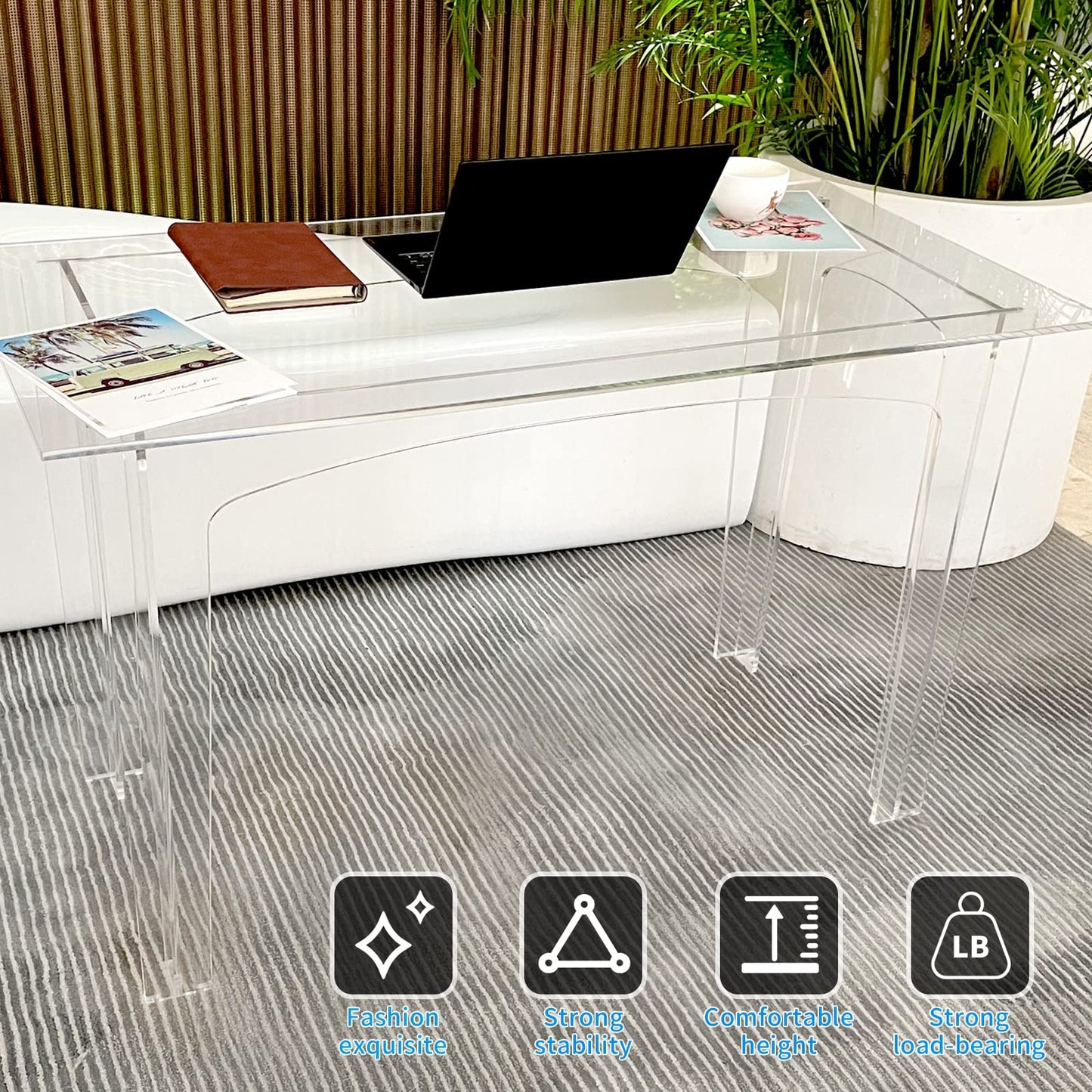 Nalwort Acrylic Desk 47" L x24 W x 29" H, Modern Simple Study Writing Desk, Rectangular Shaped Laptop Computer Desk, Home Office Desks, Clear Desk for Party Event, Bedroom