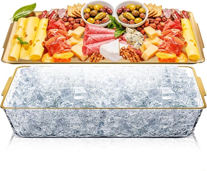 Baderke 1 Set 16" x 9.45'' Chilled Serving Tray for Parties with Compartments Rectangle Serving Dish Ice Charcuterie Party...