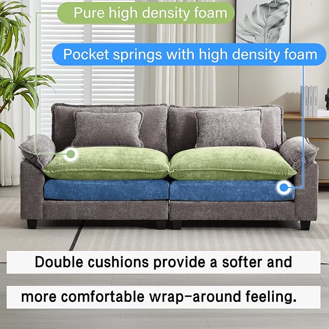 Oprisen 86" Modular Sectional Sofa, Comfy Cloud Couch Sectional Sofa with Ottoman, Chenille Sofa Sleeper Deep Seat Sofa with Throw Pillows for Living Room (Light Gray, 86"- Loveseat)