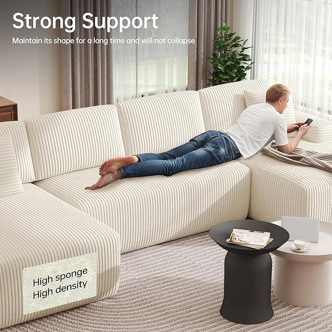 DURASPACE 126.2'' U Shaped Modular Sectional Sofa Couch Convertible 4-Seater Boneless Couches for Living Room (Beige)