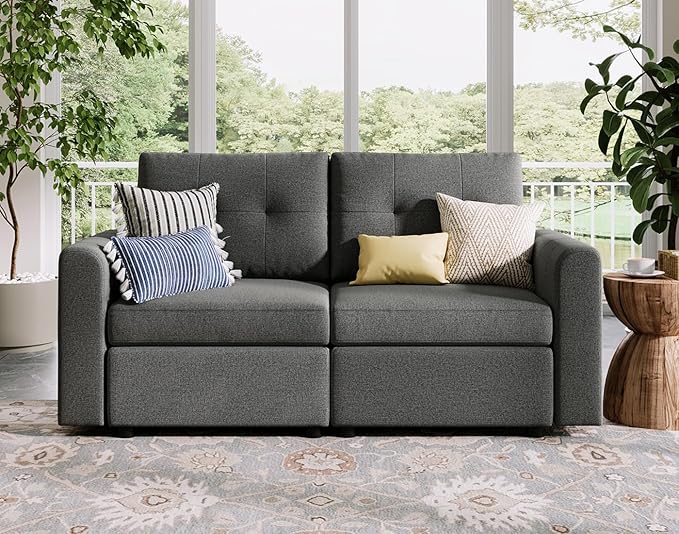 LINSY HOME Modular Sectional Sofa Oversized, Removable Cover Living Room Couches with Storage Deep Seat & Ottoman Chaise L/U Shaped Sofa Modern Couch (Dark Grey, 2 Seats)