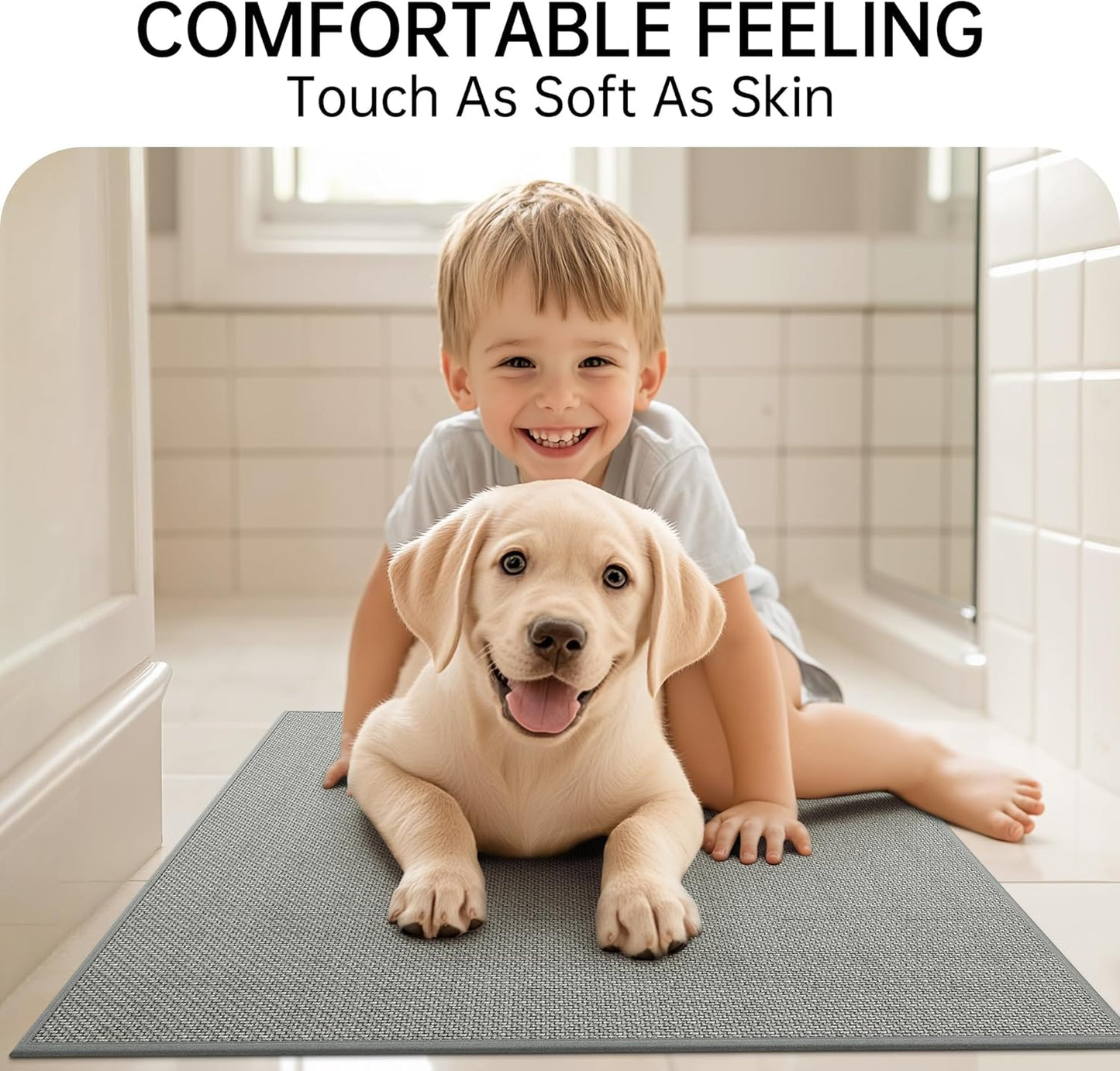 Mecko Bath Mat, Ultra Absorbent Quick Dry Bathroom Floor Mats-Upgraded Thin Cozy Cloth Bathroom Mat Fit Under Door, Rubber Non-Slip Bathroom Rug for Bathtub, Sink, Shower Room(Grey,24"x48")