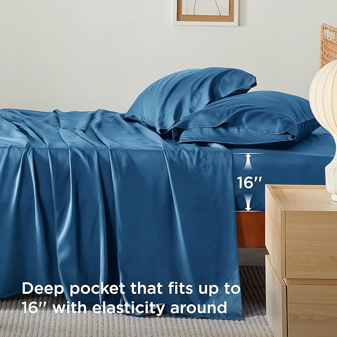 Bedsure California King Sheet Sets, Cooling Sheets, Rayon Derived from Bamboo, Breathable & Soft, Deep Pocket Up to 16 Inches, Hotel Luxury Silky Bedding for Hot Sleepers, Teal