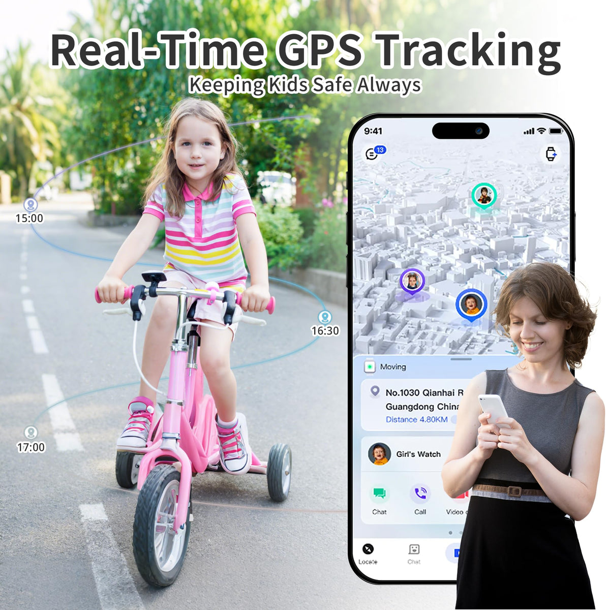 Kids Smart Watches Girls with GPS Tracker, GPS Watch for Kid Age 5-12 with Video & Voice Calling Texting SOS Puzzle Games Alarm Camera Pedometer Sport Mode, Kids Cell Phone Watch for 6 7 8 9 10(Pink)