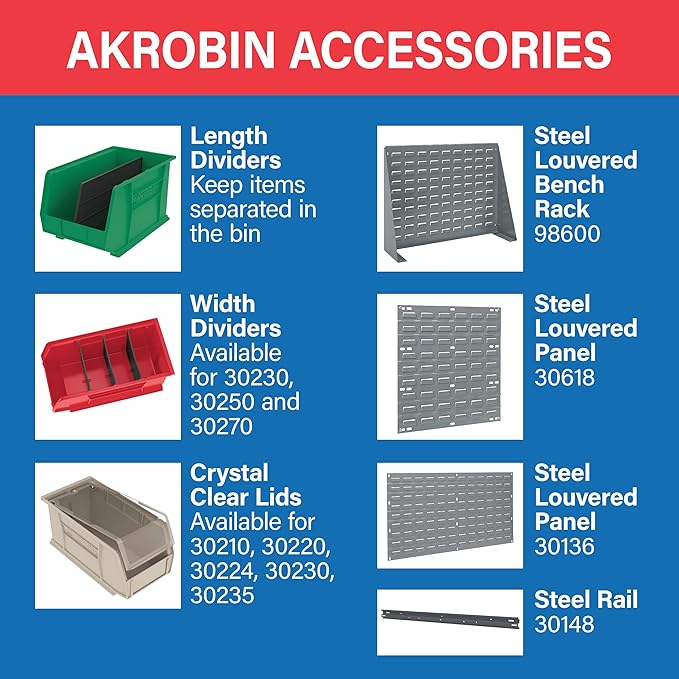 Akro-Mils 30224 AkroBins Plastic Storage Bins, Space-Saving Stackable Bins for Garage, Pantry, Craft Organization, 11" L x 4" W x 4" H, Green, 12-Pack