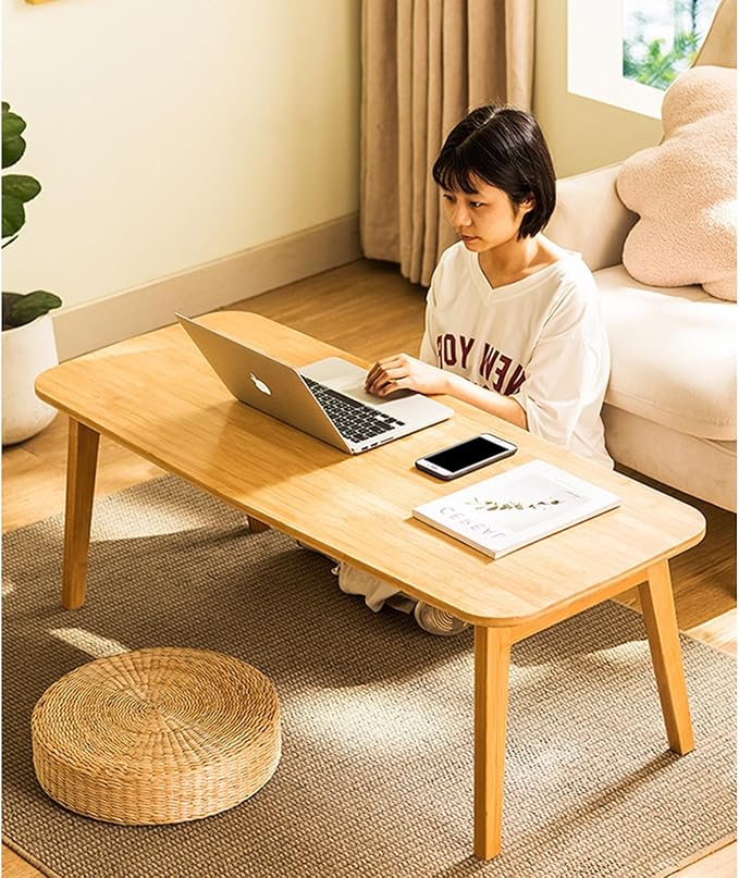 Baveke Coffee Table Foldable Mid Century Desk TV Stand with Open Storage Shelf Center Table for Living Room Furniture RV No Assembly (Natural-120cm)