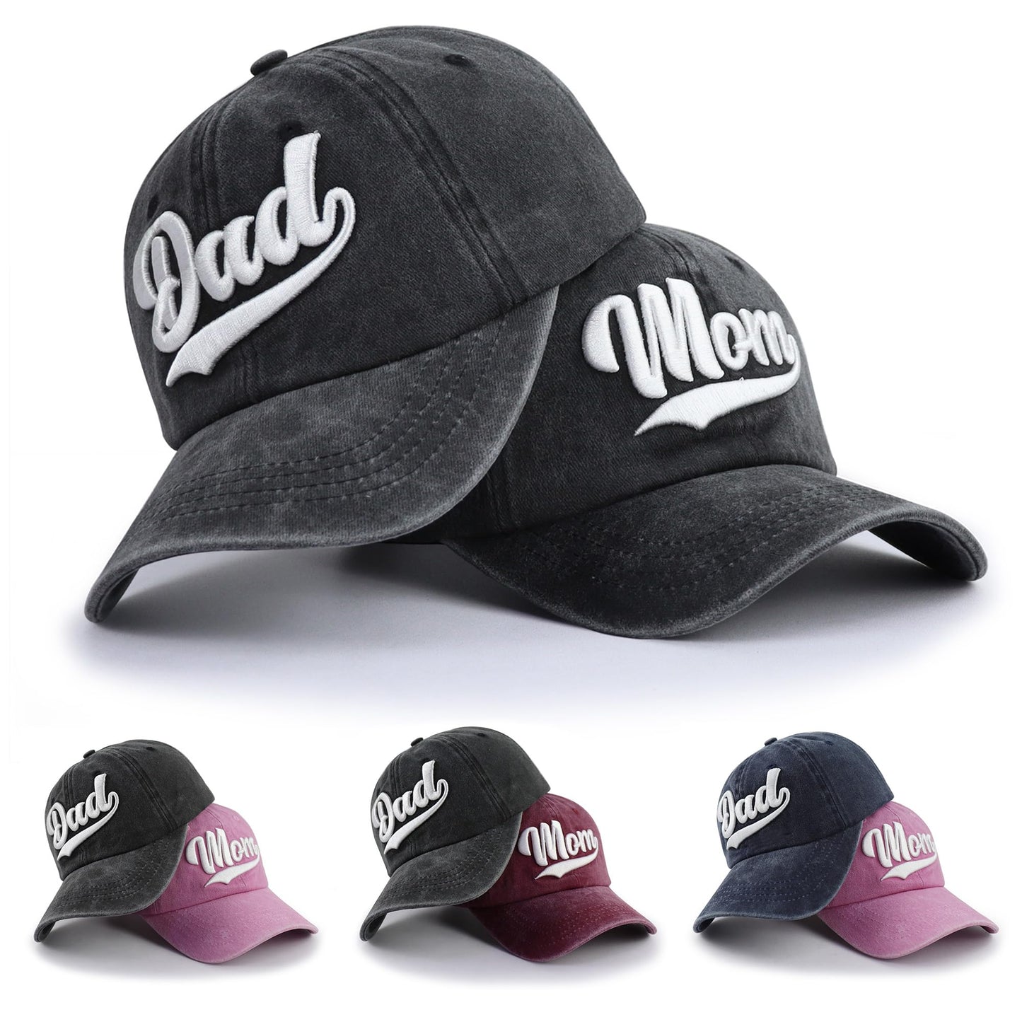 New Parents Gifts for Couples, Mom and Dad Hats, 3D Embroidered New Mother and Father Baseball Cap, Mother's Father's Day Birthday Gift for Husband Black