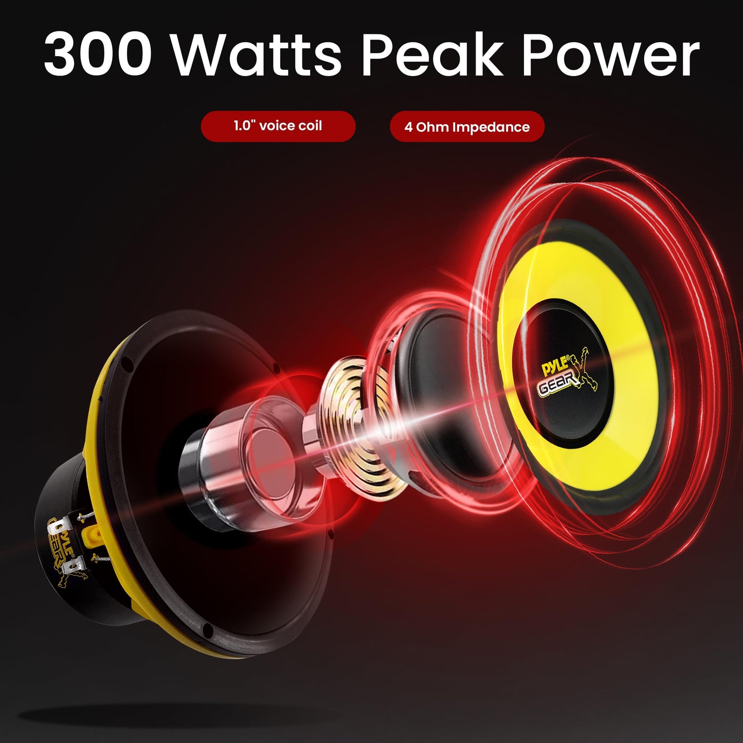 Pyle 6.5 Inch Mid Bass Woofer Sound Speaker System - Pro Loud Range Audio 300 Watt Peak Power w/ 4 Ohm Impedance and 60-20KHz Frequency Response for Car Component Stereo PLG64,Yellow