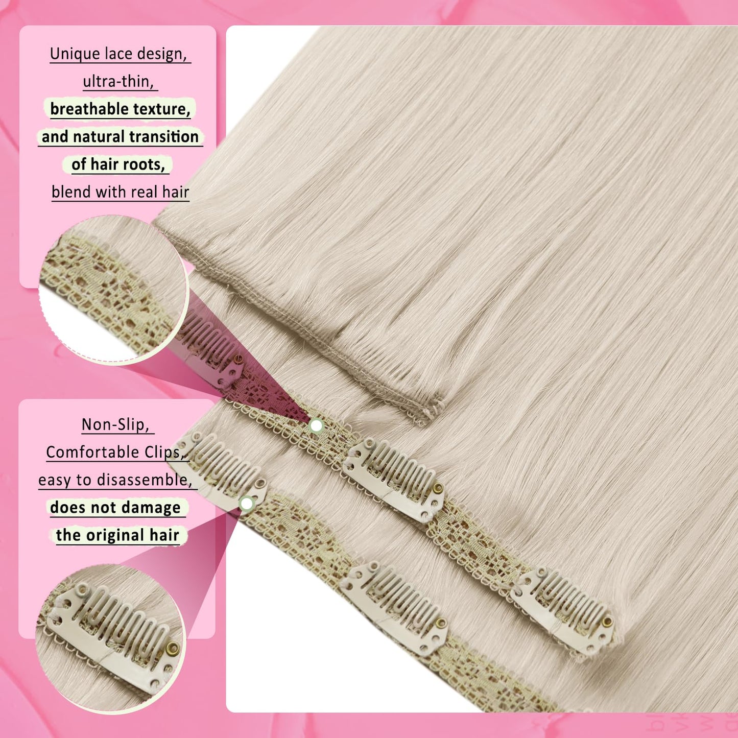 YoungSee Clip in Hair Extensions Real Human Hair Blonde Hair Extensions Clip ins Platinum Blonde Thick End Full Head Blond Real