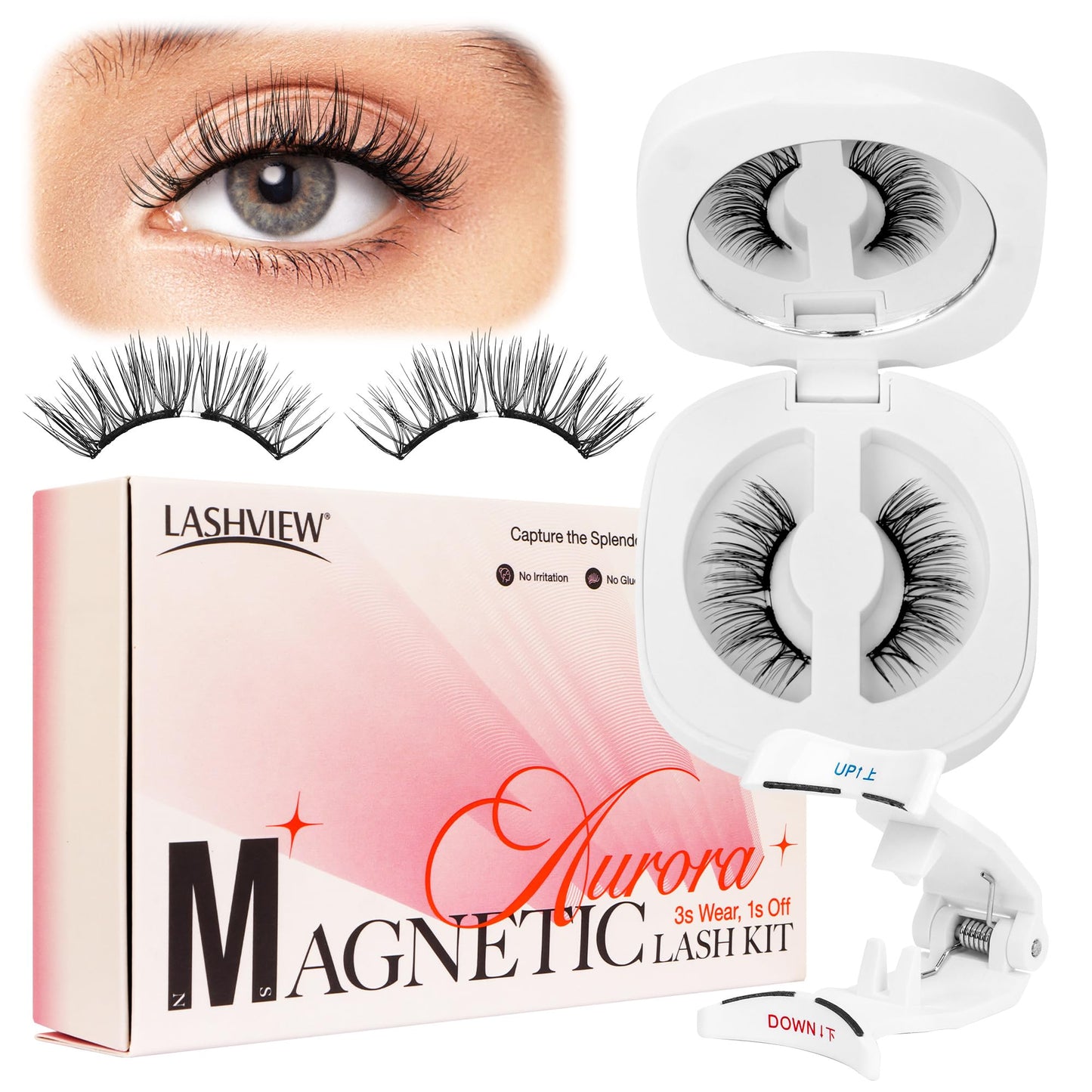 LASHVIEW Upgrade Magnetic Eyelashes with Applicator,Reusable Soft Natural Look, No Glue Needed Magnetic Eyelashes Lashes Kit,Eas