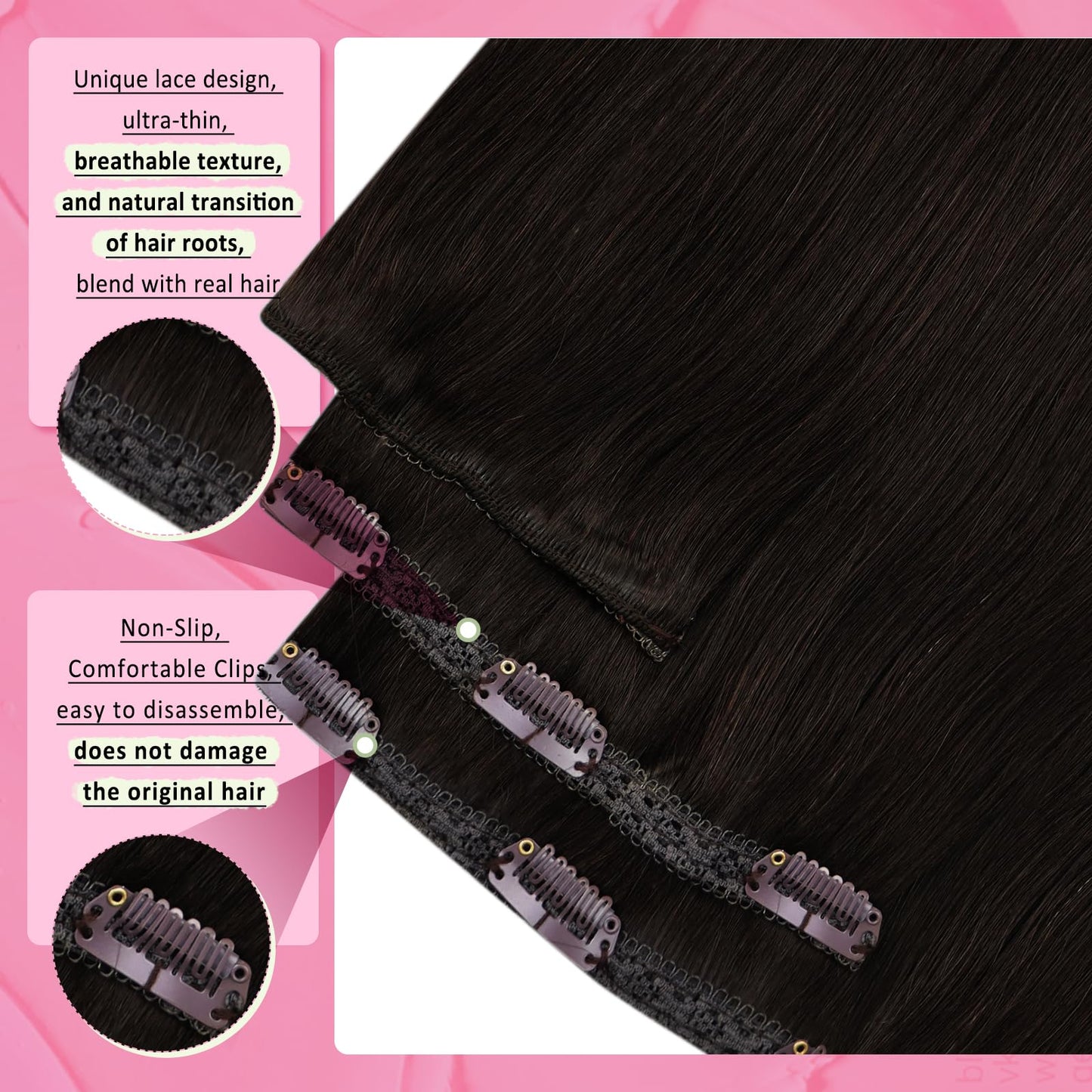 YoungSee Clip in Human Hair Extensions Brown Clip in Extensions Real Human Hair Darkest Brown Human Hair Clip in Extensions Ease