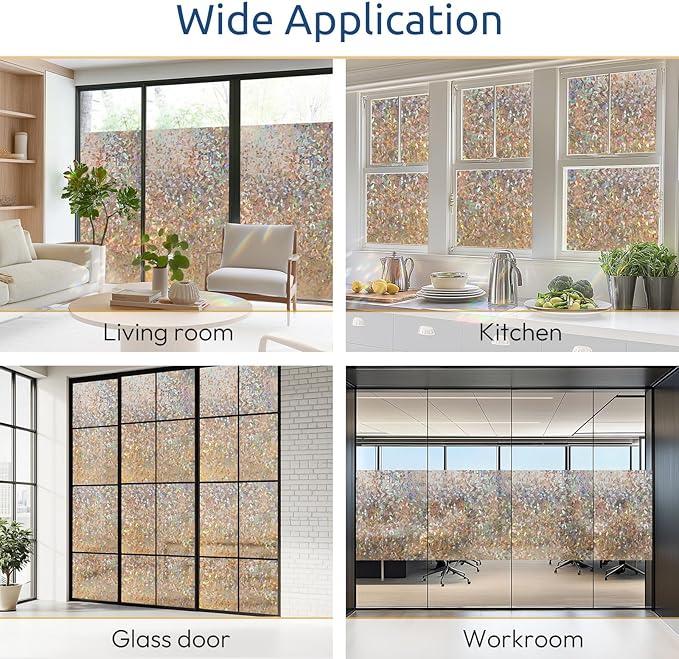 rabbitgoo Window Privacy Film Rainbow Film Decorative Window Sticker, 3D Static Stained Glass Cling Tint for Home Heat Control Non-Adhesive, Brown, 23.6 x 157.4 inches
