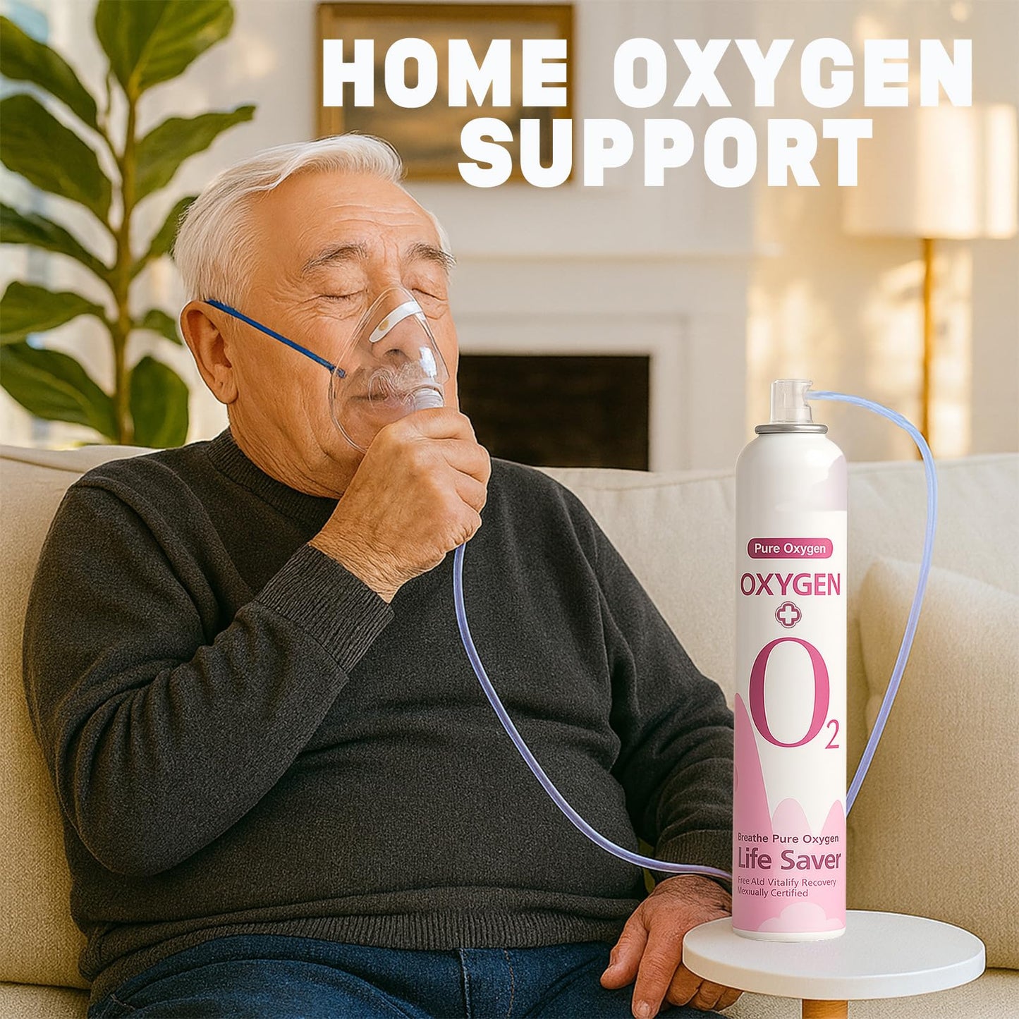 Extra Tall 99.5% Oxygen Canisters with Facemask & Rebreather Mask with Tubing – Portable Oxygen Support for Travel, Activity & Daily Use, 2 Pack