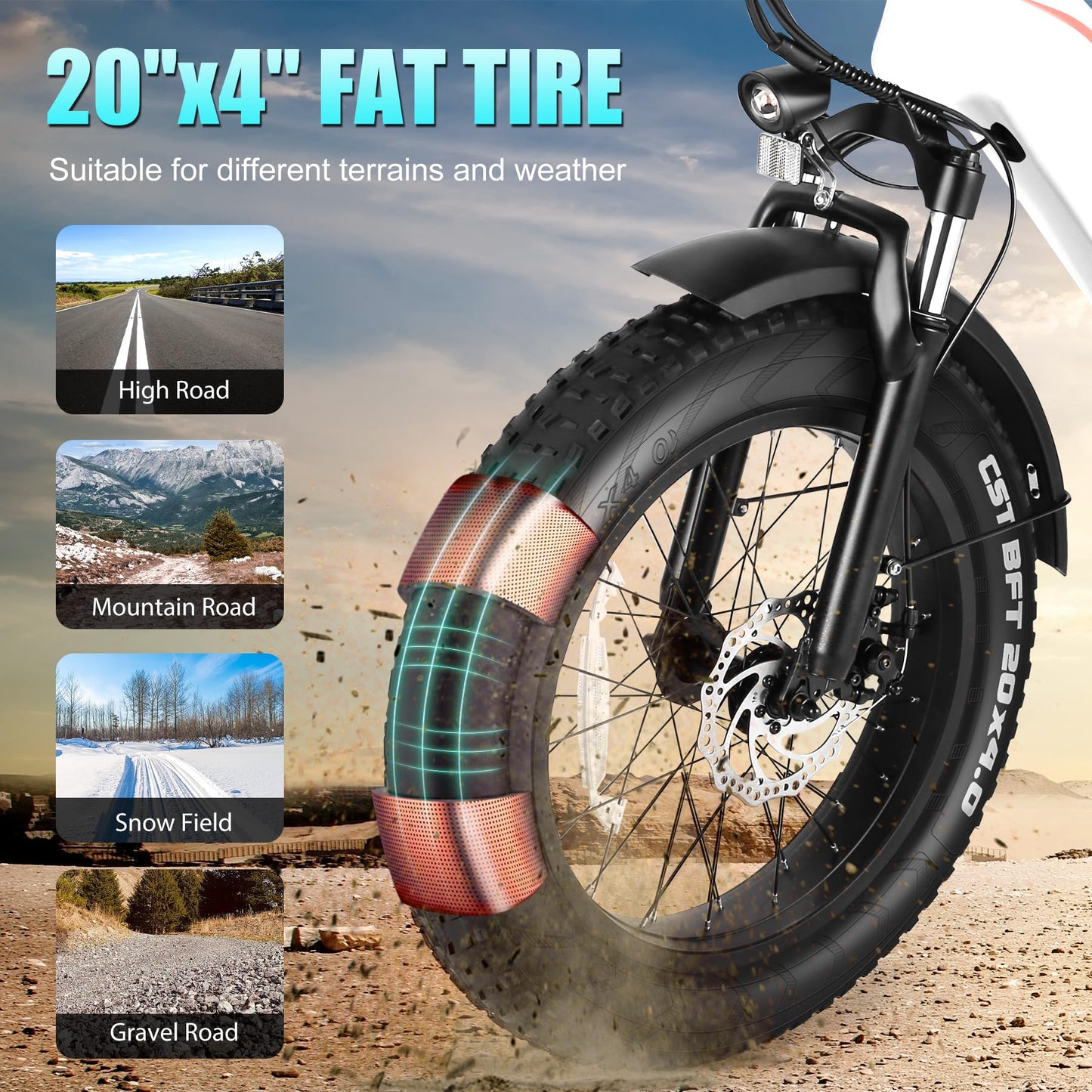 Wooken Electric Bike for Adults, 500W Motor Ebike, 20"x4.0" Fat Tire Electric Bike,48V 13AH Removable Lithium-ion Battery,Up to 60 Miles, Step-Thru Electric Mountain Bike,SGS Certified to UL 2849