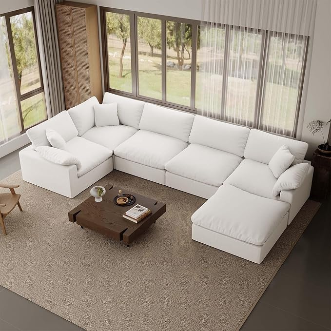 Intuition Decor 221.6" Oversized Cloud Modular Sectional Sofa,6 Seat Down Filled Sofa,Comfy Deep Seat Couch with Reversible Chaise & Cushions,Couch Cover Washable and Replaceable,White