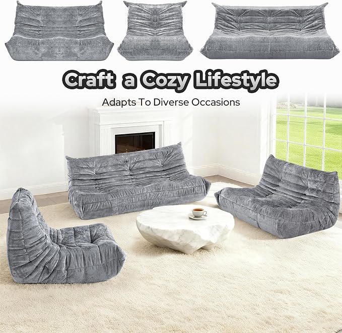 HABUTWAY Bean Bag Chair, Giant Bean Bag Chairs for Adults, Loveseat Fireside Chair, 2 Seater Lazy Bean Bag Sofa Memory Foam Couch for Living Room, Bedroom, Office (Light Grey)