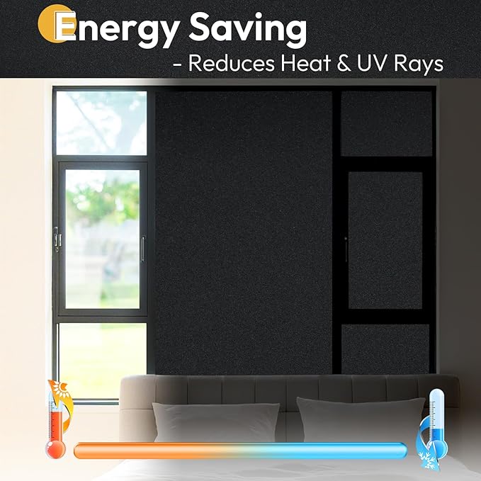 rabbitgoo Blackout Window Film 100% Light Blocking, Static Cling No Glue Easy Install, Removable Room Darkening Window Cover for Daytime Sleep, Bedroom, Nursery, Home Theater, 17.5 by 78.7 inch