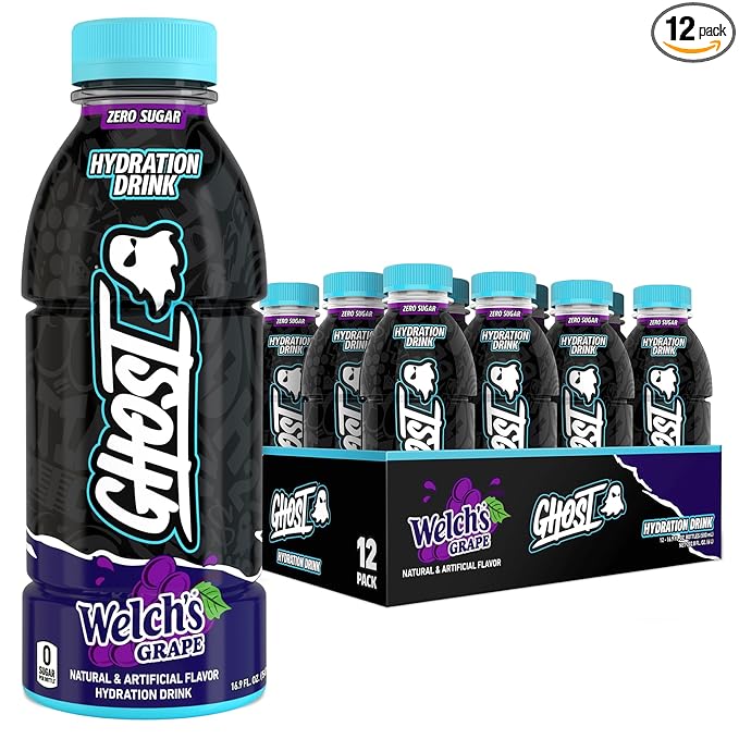 GHOST Hydration Drink, Welch’s Grape - RTD Sports Drink with Electrolytes, Natural Vitamins & Minerals - All Day Lifestyle...