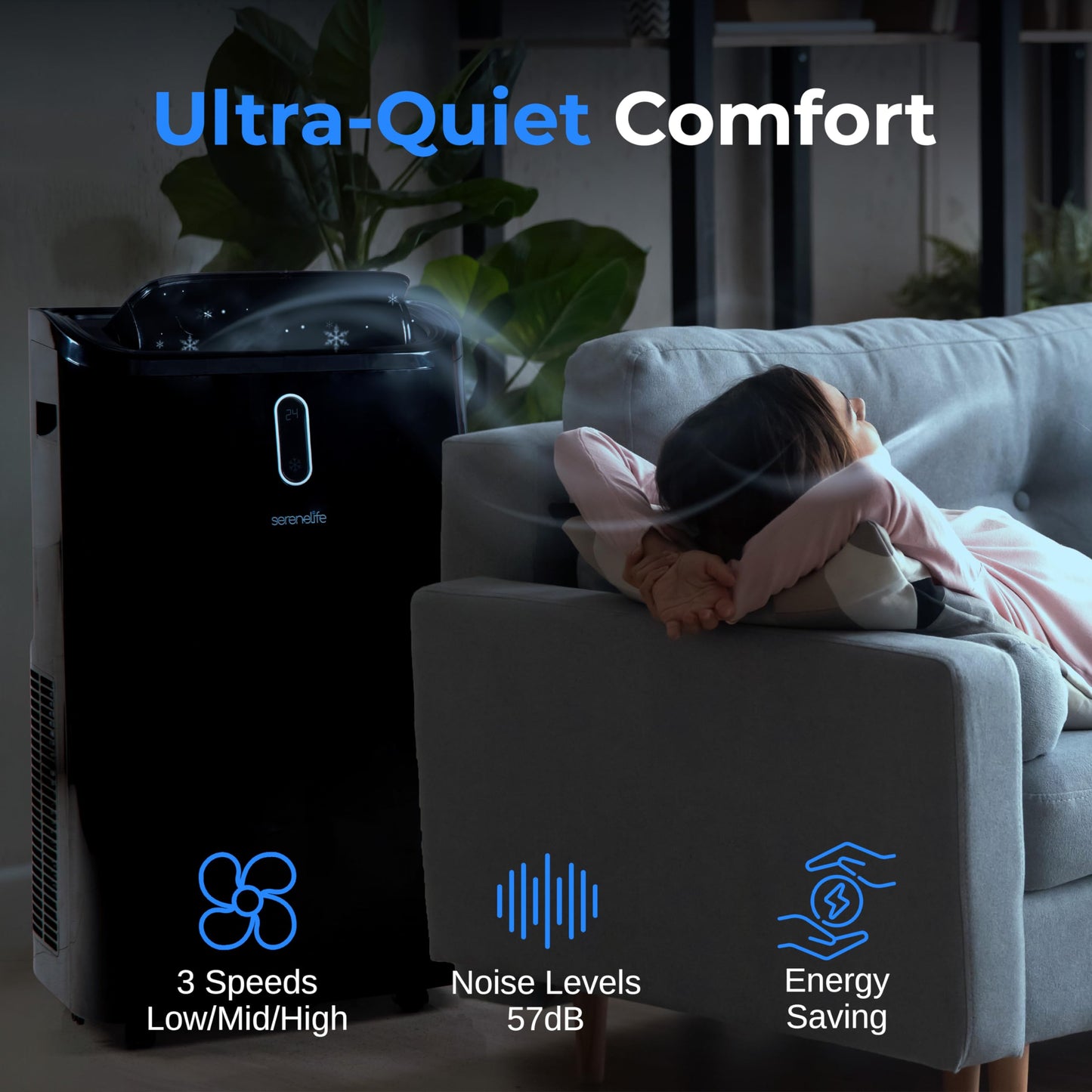 Serenelife 14000 Btu Portable Air Conditioner - 115V Compact Standing Air Conditioner For Room Up To 450 Sq. Ft., 3-In-1 Floor A