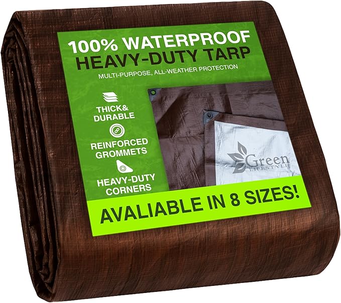 GREEN LIFESTYLE Heavy Duty Tarp Waterproof - Tent Cover, Camping Tarp Waterproof, Protects Cars, Boats, Roofs, Supplies & ...