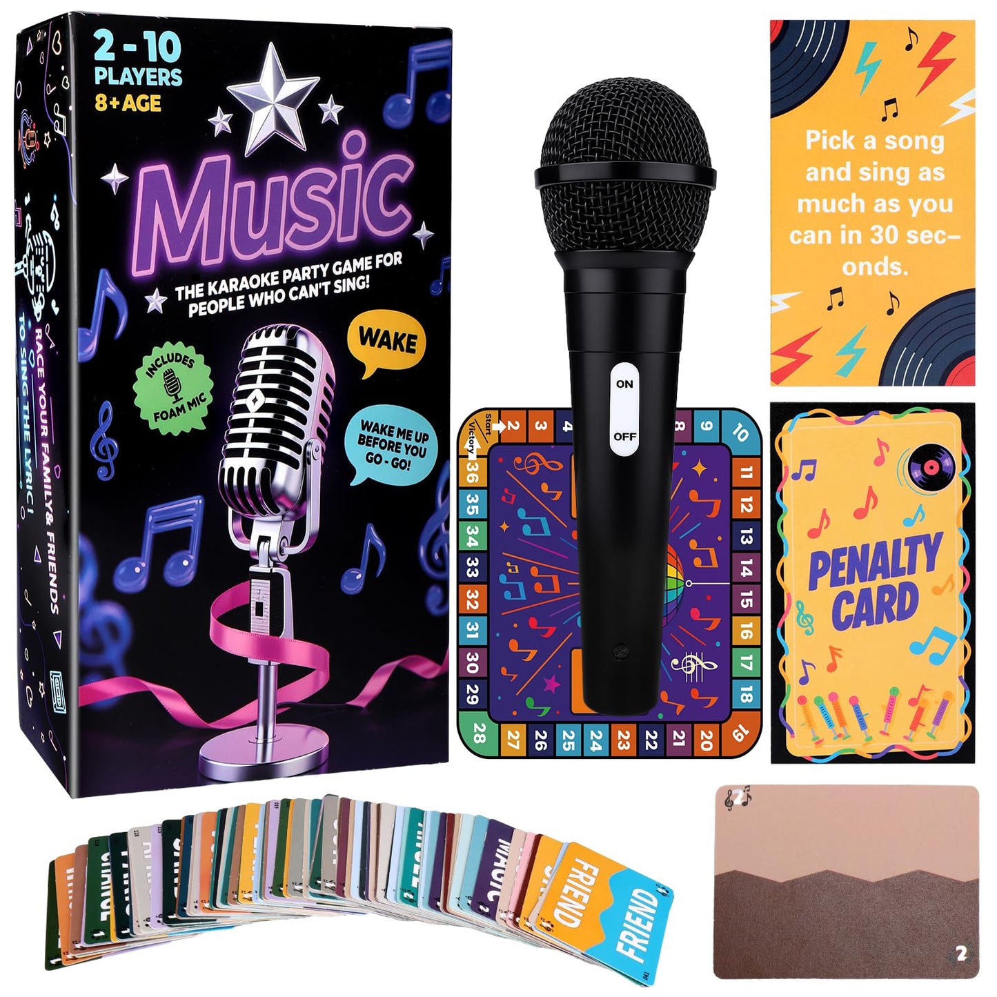 BSRESIN Music Grab The Games, Family Karaoke Board Game 2-10 Players, Fun Family Bad Singers Card Games with 300 Lyrics (150 Cards) for Adult Hilarious Game Night & Music Lovers