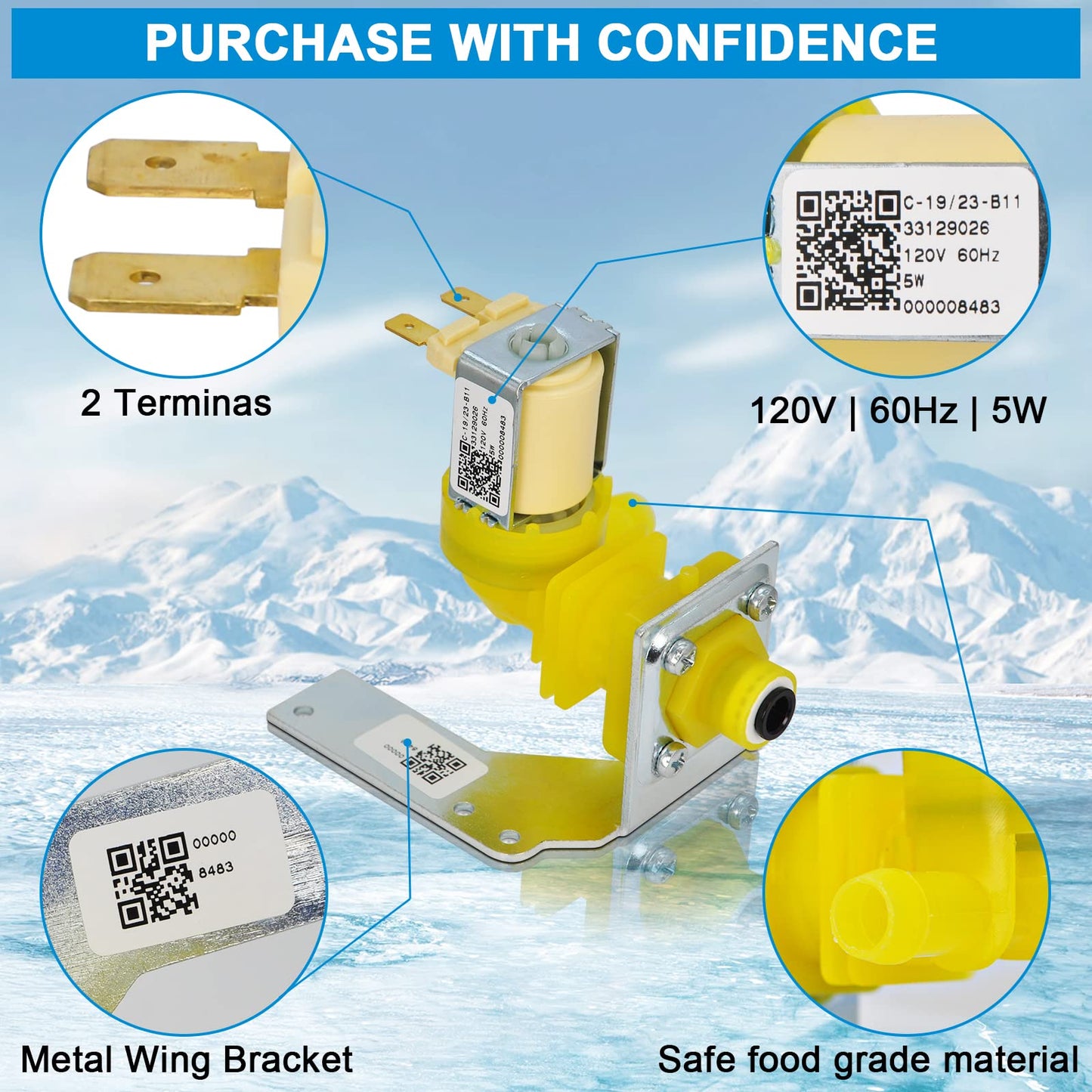 000009123 IH9123 33129026 water inlet valve for manitowoc ice machines, 120V 60Hz 5W fits for I, IB, S, SD, JC, QR, SD and K Series ice machines parts