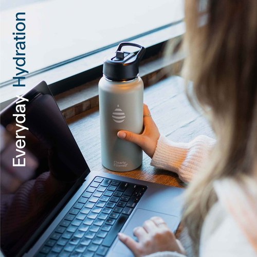 Clearly Filtered 32oz Water Bottle/Targets 220+ Contaminants/Double-Wall Insulated Stainless Steel Filtered Water Bottle BPA/BPS-Free Phthalate-Free Filters Fluoride Lead Chlorine (Charcoal)