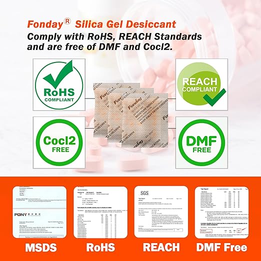 20g x 15 packs Fonday Rechargeable Silica Gel Desiccant Packets Food Grade Fast Reactivate Desiccant Bags Moisture Indicating Orange to Green