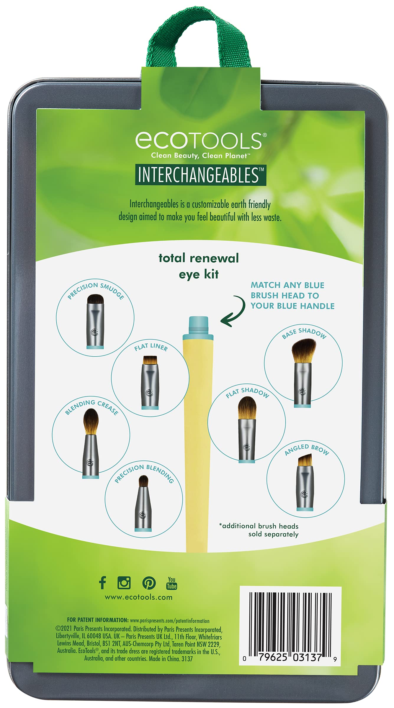 EcoTools Interchangeables Total Renewal Eye Makeup Brush Kit, Customizable Makeup Brushes for Eyeshadow, Travel-Friendly Kit, Ec