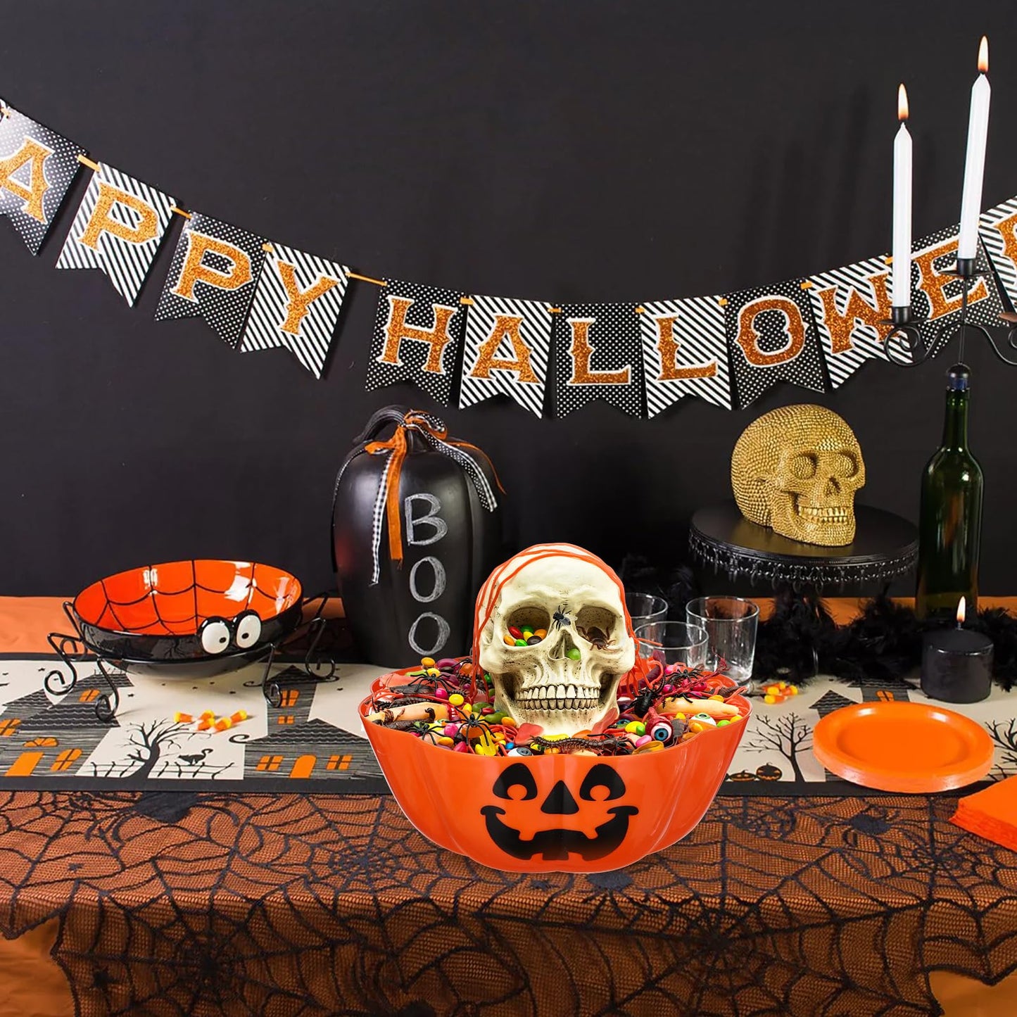 Hemoton Halloween Jack O Lantern Pumpkin Bowl - Plastic Candy Dish Trick or Treat Basket - Snack Dish & Fruit Bowl - Party Supplies
