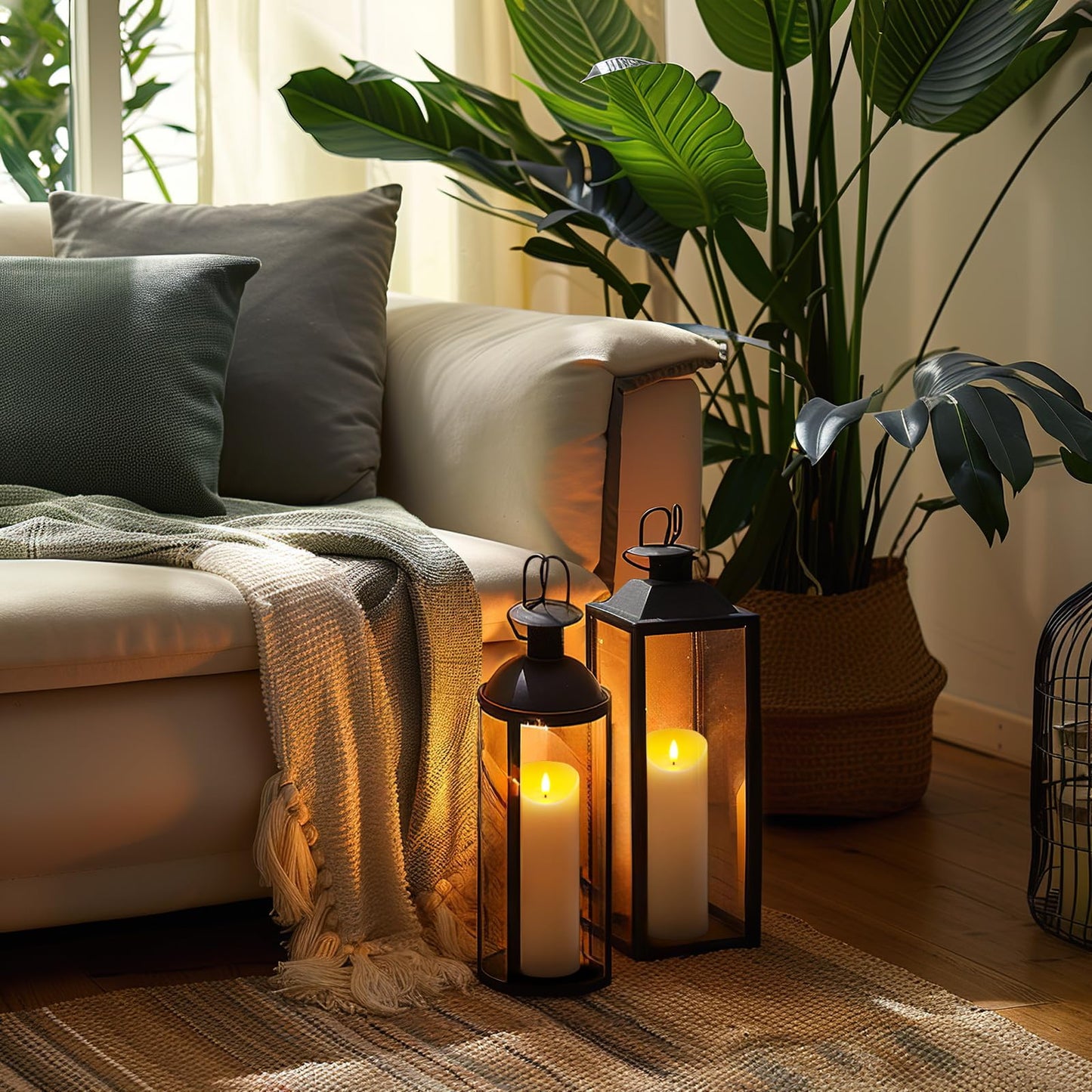 5plots 9" x 3" Flickering Flameless Candles - Battery Operated Wax LED Candles - Amber Yellow Light with Remote and Timers Set of 2, Ivory, for Home Decor, Candle Sconces