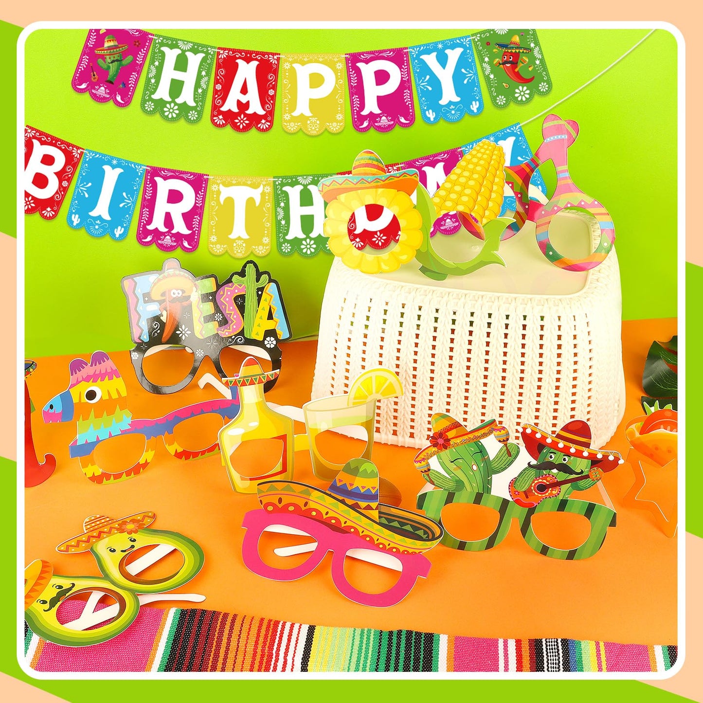 Hooqict 32 Pcs Mexican Party Decorations Paper Eyeglasses Cinco De Mayo Taco Party Favor Glasses for Fiesta Party Mexican Carnival Supplies Day of the Dead Decor