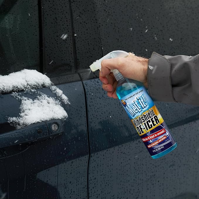E·Z·R Melt it! Windshield De-Icer. Instantly Melts Ice & Winter Frost for Car Windshields, Windows, Mirrors, Key Locks, & Latches, Snow Melting Defrost Liquid for Car Window Cleaner, 17 Fl Oz 4-Pack
