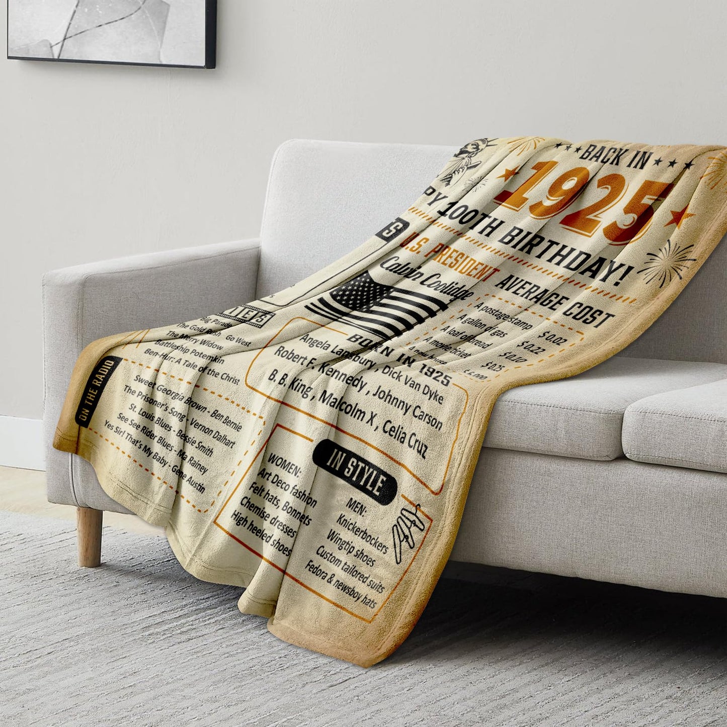 100th Birthday Decorations for Women or Men, 100th Birthday Gifts for Women Men, 100th Birthday Party Supplies, Gifts for 100 Year Old Woman Man Grandma Grandpa Dad Mom Throw Blanket 60x50 Inch